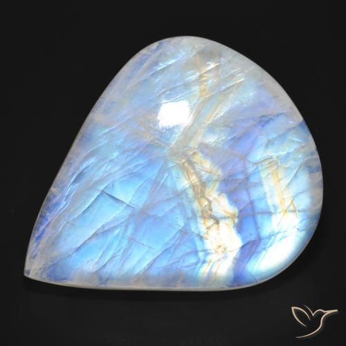 76.92ct 天然 青みがかったホワイト レインボームーンストーン, 洋梨の形, 半透明