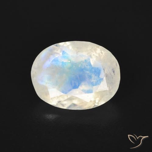 1.55ct 天然 青みがかったホワイト レインボームーンストーン, 楕円形, 透明