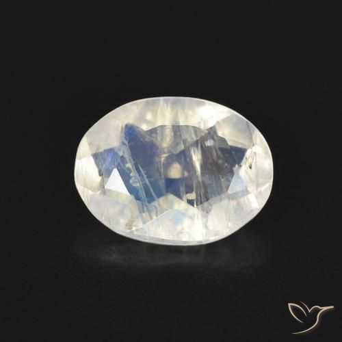 1.00ct 天然 青みがかったホワイト レインボームーンストーン, 楕円形, 透明