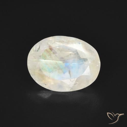 1.39ct 天然 青みがかったホワイト レインボームーンストーン, 楕円形, 透明