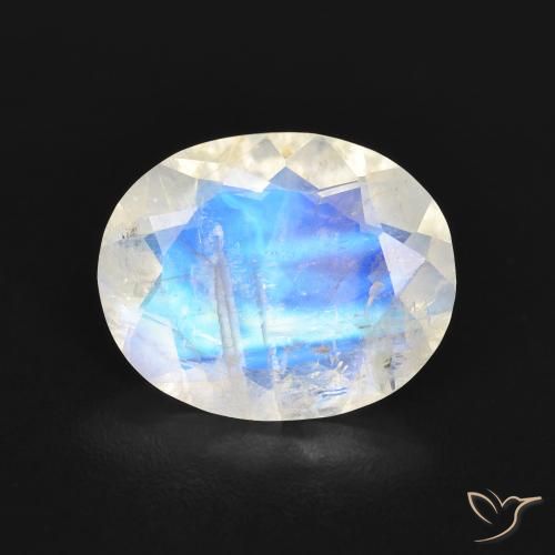 2.58ct 天然 青みがかったホワイト レインボームーンストーン, 楕円形, 透明