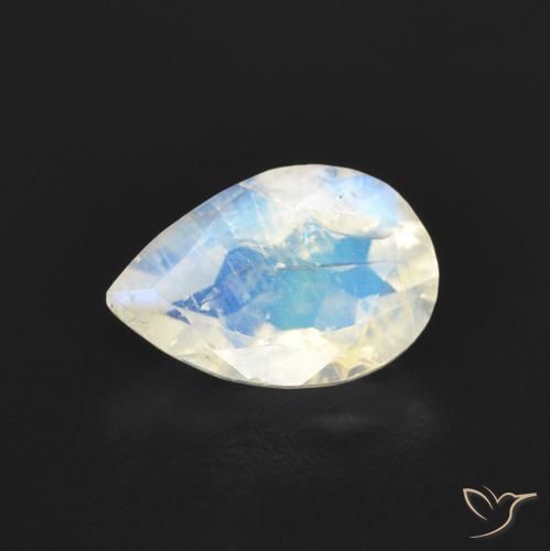 0.84ct 天然 青みがかったホワイト レインボームーンストーン, 洋梨の形, 透明
