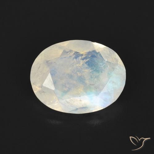 1.36ct 天然 青みがかったホワイト レインボームーンストーン, 楕円形, 透明