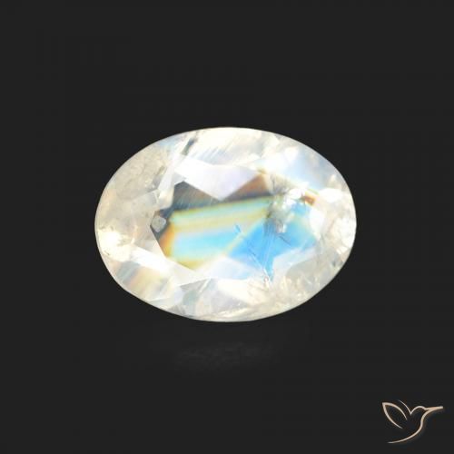 1.03ct 天然 青みがかったホワイト レインボームーンストーン, 楕円形, 透明