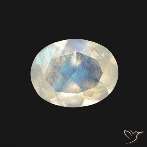 1.28ct 天然 青みがかったホワイト レインボームーンストーン, 楕円形, 透明