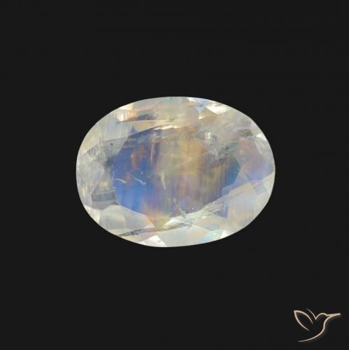 0.96ct 天然 青みがかったホワイト レインボームーンストーン, 楕円形, 透明