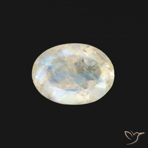 1.11ct 天然 青みがかったホワイト レインボームーンストーン, 楕円形, 透明