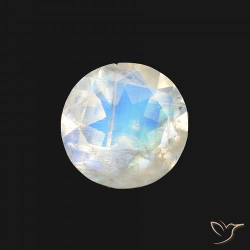 1.04ct 天然 青みがかったホワイト レインボームーンストーン, ラウンド, 透明