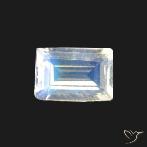 0.48ct 天然 青みがかったホワイト レインボームーンストーン, バゲット, 透明