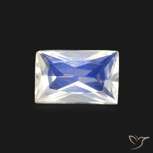 0.43ct 天然 青みがかったホワイト レインボームーンストーン, バゲット, 透明