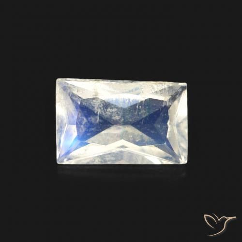 0.49ct 天然 青みがかったホワイト レインボームーンストーン, バゲット, 透明
