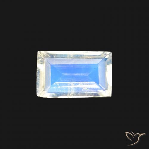 0.34ct 天然 青みがかったホワイト レインボームーンストーン, バゲット, 透明