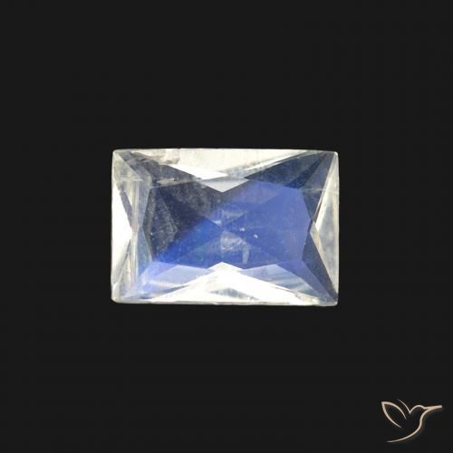 0.40ct 天然 青みがかったホワイト レインボームーンストーン, バゲット, 透明
