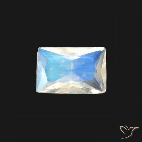 0.37ct 天然 青みがかったホワイト レインボームーンストーン, バゲット, 透明