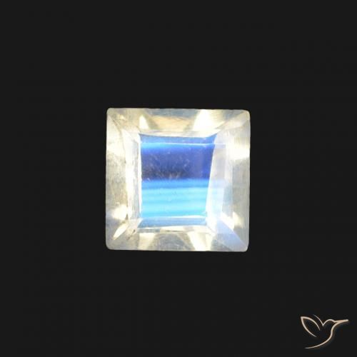 0.26ct 天然 青みがかったホワイト レインボームーンストーン, 四角形, 透明