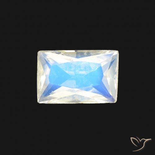 0.50ct 天然 青みがかったホワイト レインボームーンストーン, バゲット, 透明