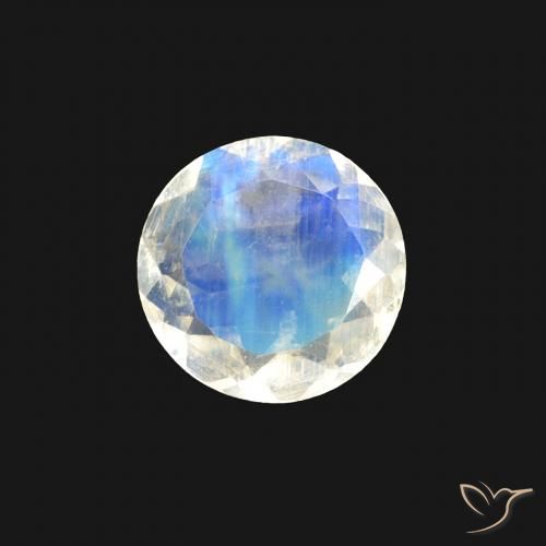 0.40ct 天然 青みがかったホワイト レインボームーンストーン, ラウンド, 透明