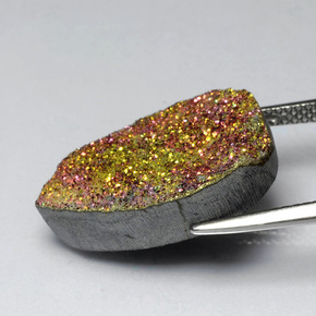 12.55カラットの天然マルチカラーレインボーパイライト、洋梨の形、オペーク