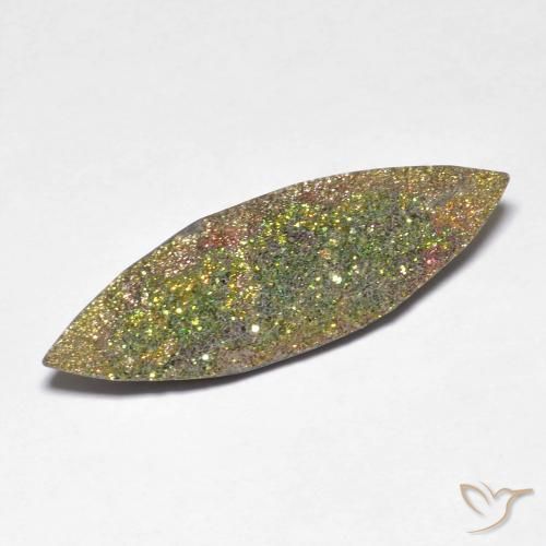 5.52カラットの天然マルチカラーレインボーパイライト（26×8.2 mm・マーキス）