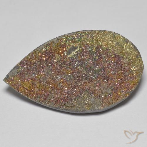 24.25ct 天然 マルチカラー レインボーパイライト, 洋梨の形, オペーク