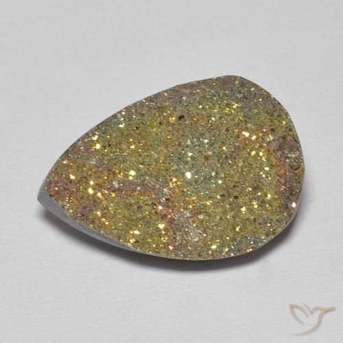 8.05ct 天然 マルチカラー レインボーパイライト, 洋梨の形, オペーク