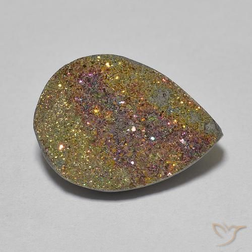 6.65ct 天然 マルチカラー レインボーパイライト, 洋梨の形, オペーク