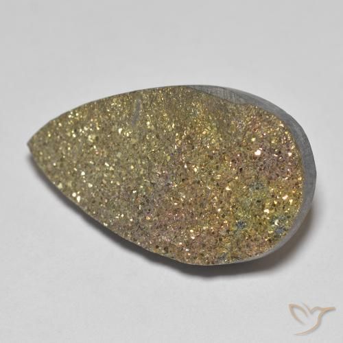 12.75ct 天然 マルチカラー レインボーパイライト, 洋梨の形, オペーク