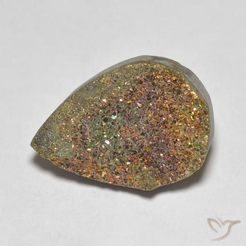 7.81ct 天然 マルチカラー レインボーパイライト, 洋梨の形, オペーク
