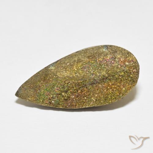 13.42ct 天然 マルチカラー レインボーパイライト, 洋梨の形, オペーク
