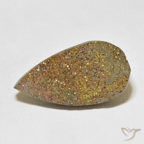 14.35ct 天然 マルチカラー レインボーパイライト, 洋梨の形, オペーク