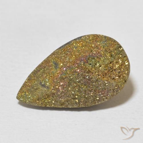 6.31ct 天然 マルチカラー レインボーパイライト, 洋梨の形, オペーク