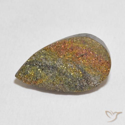 6.04ct 天然 マルチカラー レインボーパイライト, 洋梨の形, オペーク