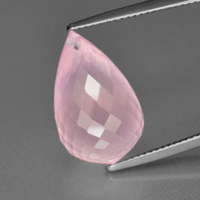 12.76カラットの天然ミディアムローズピンクローズクォーツ、ブリオレット、透明
