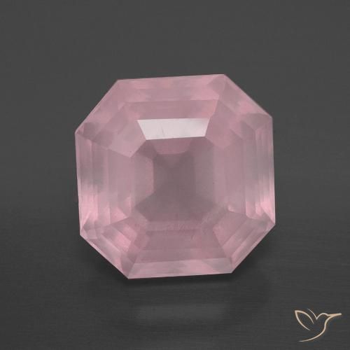 7.36ct 天然 ミディアムローズピンク ローズクォーツ, エメラルドカット, 透明