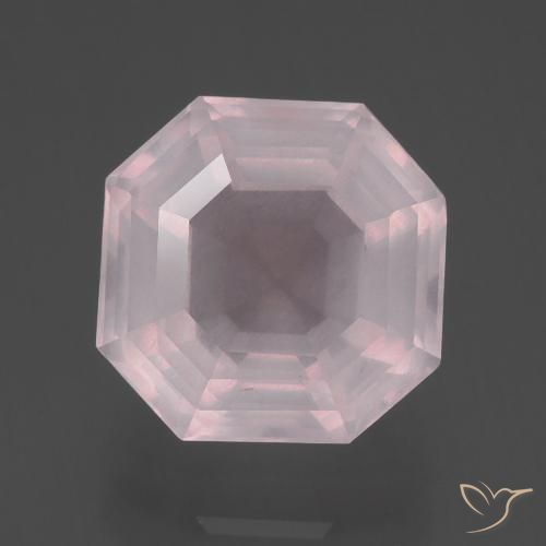 4.74ct 天然 非常に薄いローズピンク ローズクォーツ, エメラルドカット, 透明