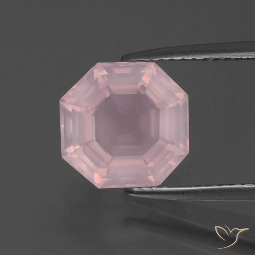 3.55ct 天然 ミディアムローズピンク ローズクォーツ, エメラルドカット, 透明