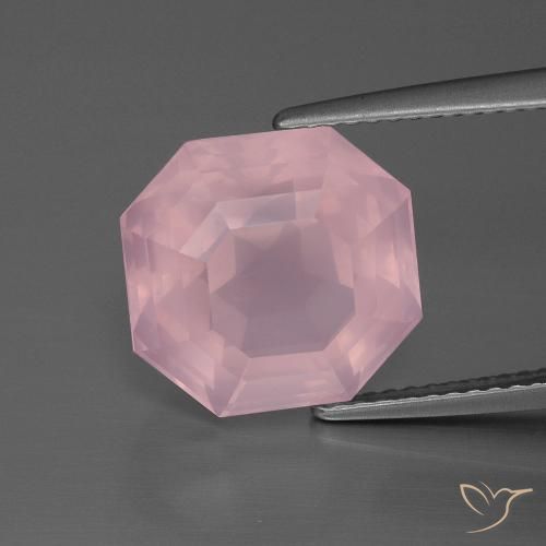 7.55ct 天然 ローズピンク ローズクォーツ, エメラルドカット, 透明