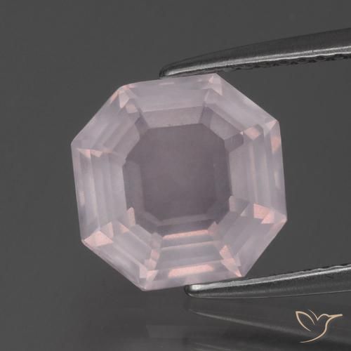 3.45ct 天然 非常に薄いローズピンク ローズクォーツ, エメラルドカット, 透明