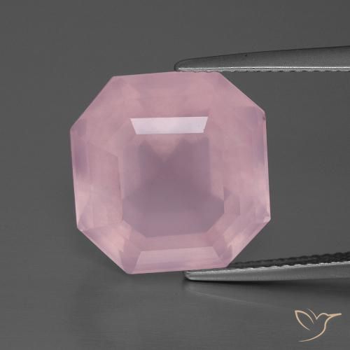12.51ct 天然 ミディアムローズピンク ローズクォーツ, エメラルドカット, 透明