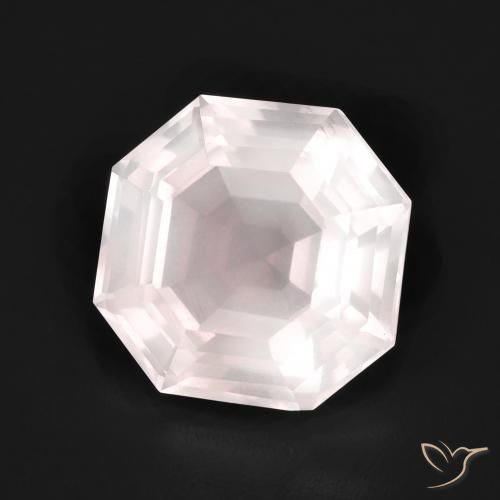 5.10ct 天然 非常に薄いローズピンク ローズクォーツ, エメラルドカット, 透明