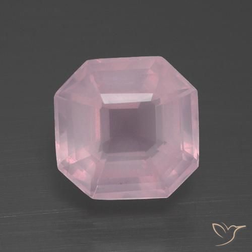 4.31ct 天然 ミディアムピンク ローズクォーツ, エメラルドカット, 透明