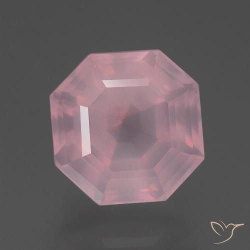 5.57ct 天然 ミディアムローズピンク ローズクォーツ, エメラルドカット, 透明