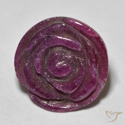 17.44カラットの天然Medium Dark-Purpleルビーゾイサイト、フラワーカット、オペーク