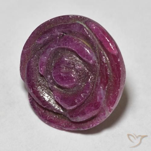 17.44カラットの天然Medium Dark-Purpleルビーゾイサイト、フラワーカット、オペーク