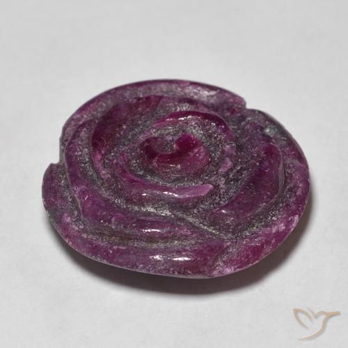 19.54カラットの天然Medium Dark-Purpleルビーゾイサイト、フラワーカット、オペーク
