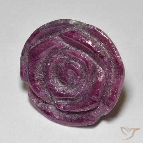 24.97カラットの天然Medium Dark-Purpleルビーゾイサイト、フラワーカット、オペーク