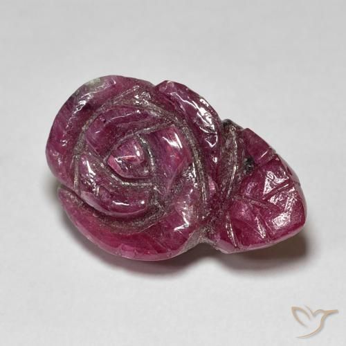 14.55カラットの天然Medium Dark Reddish-Purpleルビーゾイサイト、フラワーカット、オペーク
