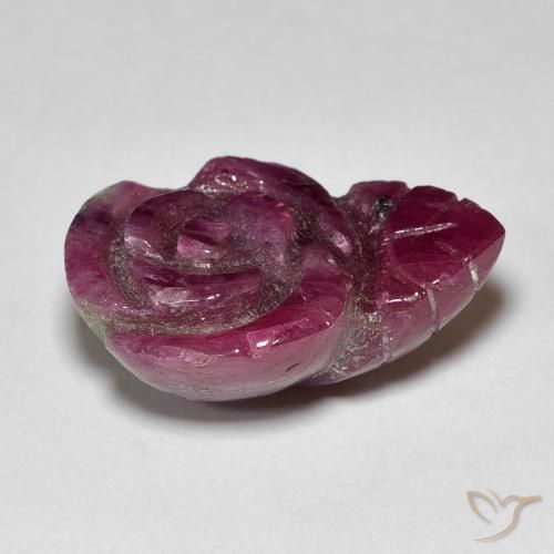 14.55カラットの天然Medium Dark Reddish-Purpleルビーゾイサイト、フラワーカット、オペーク