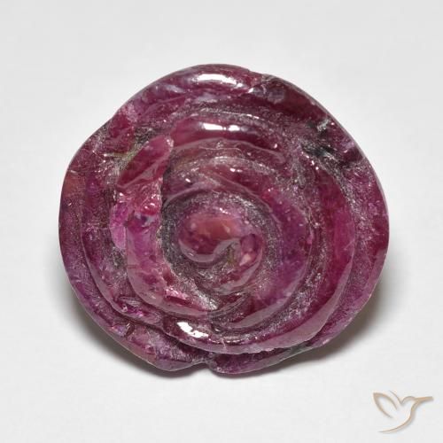 23.98カラットの天然Medium Dark-Purpleルビーゾイサイト、フラワーカット、オペーク
