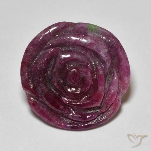 16.99ct 天然 ダークパープル ルビーゾイサイト, フラワーカット, オペーク